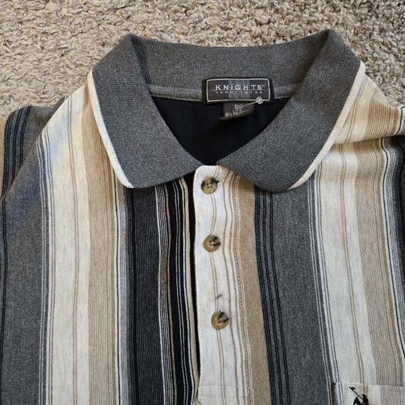 Striped Polo Shirt - Gray and Cream - Picture 6 of 8